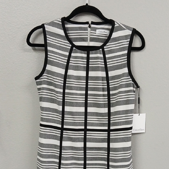 Calvin Klein Women's Black and Gray Striped Midi Dress - Picture 2 of 5